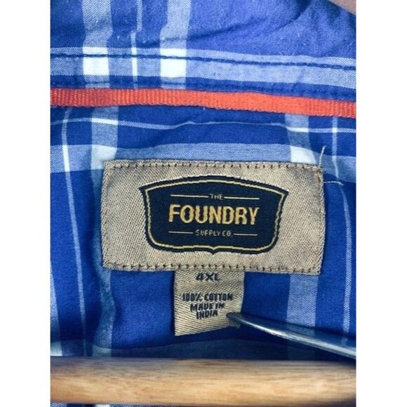 The Foundry 4XL Men's Blue Plaid Button-Up Short-Sleeve Shirt - Picture 3 of 6